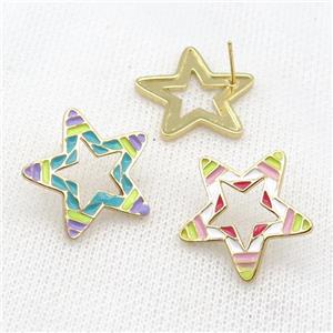 copper Star Stud Earring with Enameled, mixed, gold plated, approx 24mm [FN22982]