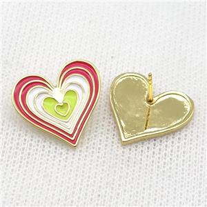 copper Heart Stud Earring with Enameled, gold plated, approx 20mm [FN22983]