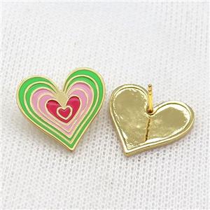 copper Heart Stud Earring with Enameled, gold plated, approx 20mm [FN22984]