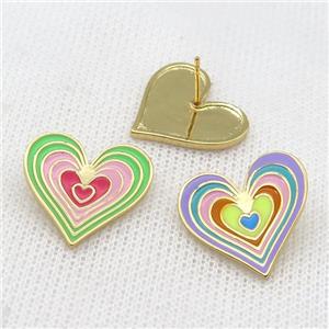 copper Heart Stud Earring with Enameled, mixed, gold plated, approx 20mm [FN22986]