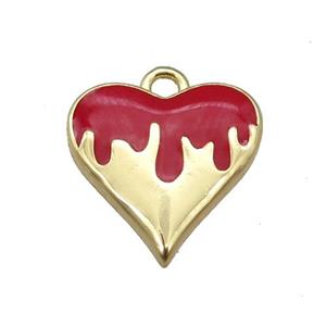 Copper Heart Pendant with Red Enameled, Gold Plated, approx 14mm [FN22991]