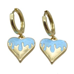 copper Hoop Earrings with Heart Blue Enamel, gold plated, approx 14mm, 14mm dia [FN22995]