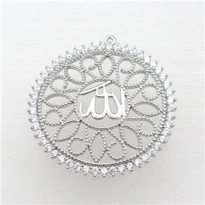 copper circle pendant pave zircon, platinum plated, approx 38mm dia [FN23006]