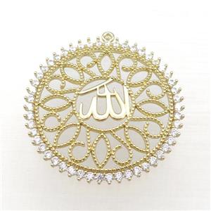 copper circle pendant pave zircon, gold plated, approx 38mm dia [FN23007]