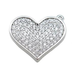 Copper Heart Pendant Pave Zircon, Platinum Plated, approx 20mm [FN23009]