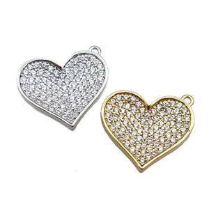Copper Heart Pendant Pave Zircon, Mix, approx 20mm [FN23011]
