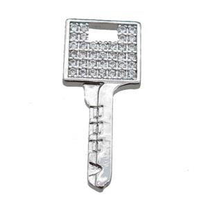 Copper Key Pendant Pave Zircon, Platinum Plated, approx 10-22mm [FN23012]