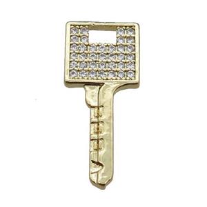 Copper Key Pendant Pave Zircon, Gold Plated, approx 10-22mm [FN23013]