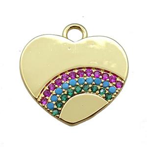 copper heart pendant pave rainbow zircon, gold plated, approx 20mm [FN23022]
