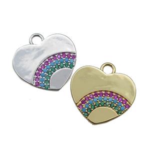 copper heart pendant pave rainbow zircon, mixed, approx 20mm [FN23023]