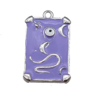 Copper Tarot Card Pendant with lavender Enamel, Platinum Plated, approx 13-20mm [FN23027]