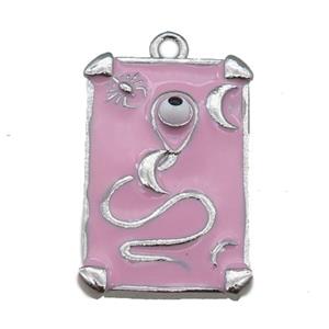 Copper Tarot Card Pendant with pink Enamel, Platinum Plated, approx 13-20mm [FN23028]