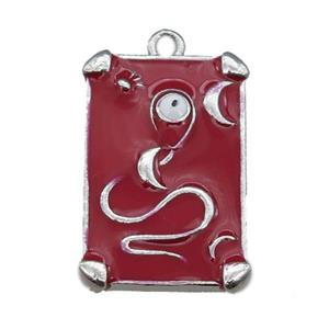 Copper Tarot Card Pendant with red Enamel, Platinum Plated, approx 13-20mm [FN23029]