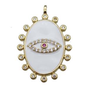 copper oval Eye pendant pave zircon with white enamel, gold plated, approx 17.5-25mm [FN23038]