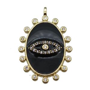 copper oval Eye pendant pave zircon with black enamel, gold plated, approx 17.5-25mm [FN23039]
