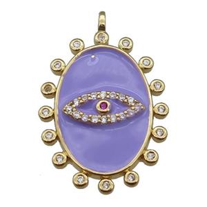 copper oval Eye pendant pave zircon with lavender enamel, gold plated, approx 17.5-25mm [FN23041]