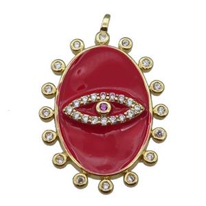 copper oval Eye pendant pave zircon with red enamel, gold plated, approx 17.5-25mm [FN23042]
