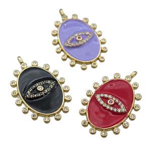 copper oval Eye pendant pave zircon with enamel, mix, gold plated, approx 17.5-25mm [FN23044]