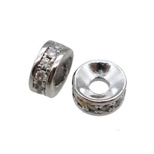 Copper Rondelle Beads Pave Zircon, Platinum Plated, approx 6.5mm [FN23045]