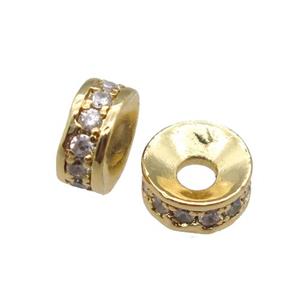Copper Rondelle Beads Pave Zircon, wheel, Gold Plated, approx 6.5mm [FN23046]