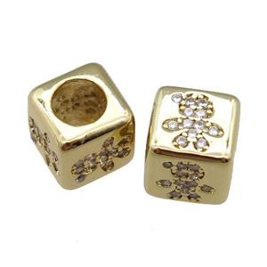 European Style copper cube beads pave zircon, kid, gold plated, approx 7.5mm, 4mm hole [FN23051]