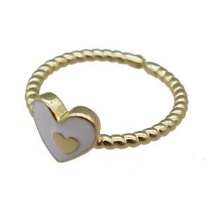 copper Ring with white enamel heart, gold plated, approx 9mm, 18mm dia [FN23054]