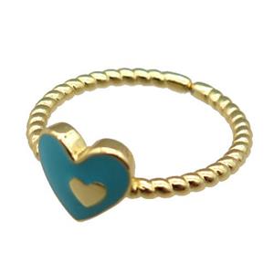 copper Ring with blue enamel heart, gold plated, approx 9mm, 18mm dia [FN23056]