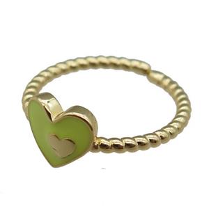 copper Ring with yellow enamel heart, gold plated, approx 9mm, 18mm dia [FN23057]