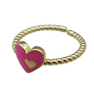 copper Ring with pink enamel heart, gold plated, approx 9mm, 18mm dia [FN23058]