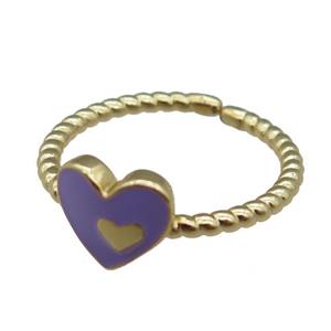 copper Ring with purple enamel heart, gold plated, approx 9mm, 18mm dia [FN23059]