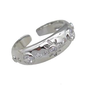 adjustable copper Rings pave zircon, platinum plated, approx 6mm, 18mm dia [FN23067]