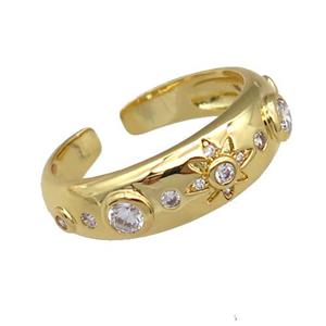 adjustable copper Rings pave zircon, gold plated, approx 6mm, 18mm dia [FN23068]