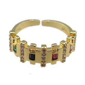 adjustable copper Rings pave zircon, gold plated, approx 7.5mm, 18mm dia [FN23073]