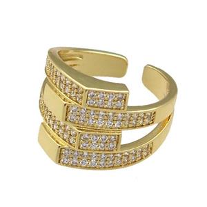 adjustable copper Rings pave zircon, gold plated, approx 15mm, 18mm dia [FN23075]