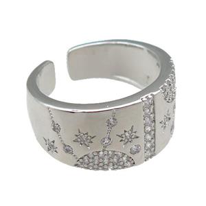 adjustable copper Rings pave zircon, platinum plated, approx 11mm, 18mm dia [FN23076]