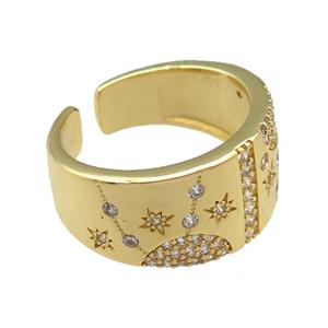 adjustable copper Rings pave zircon, gold plated, approx 11mm, 18mm dia [FN23077]