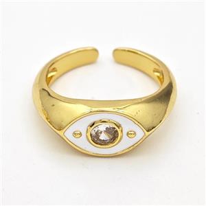 Copper Eye Ring Pave Zirconia White Enamel Gold Plated, approx 8mm, 18mm dia [FN23078]