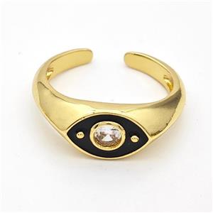 Copper Eye Ring Pave Zirconia Black Enamel Gold Plated, approx 8mm, 18mm dia [FN23079]