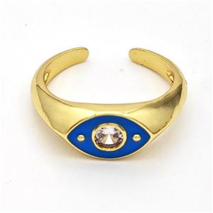 Copper Eye Ring Pave Zirconia Blue Enamel Gold Plated, approx 8mm, 18mm dia [FN23080]