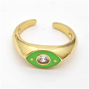 Copper Eye Ring Pave Zirconia Green Enamel Gold Plated, approx 8mm, 18mm dia [FN23083]