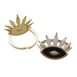 adjustable copper Rings with black enamel eye, gold plated, approx 18-20mm, 18mm dia [FN23086]