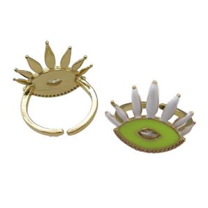 adjustable copper Rings with yellow enamel eye, gold plated, approx 18-20mm, 18mm dia [FN23088]