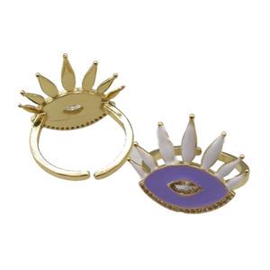 adjustable copper Rings with purple enamel eye, gold plated, approx 18-20mm, 18mm dia [FN23089]
