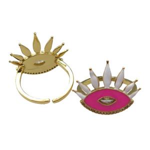 adjustable copper Rings with hotpink enamel eye, gold plated, approx 18-20mm, 18mm dia [FN23090]