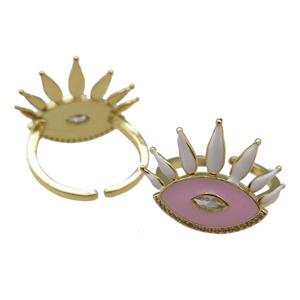 adjustable copper Rings with pink enamel eye, gold plated, approx 18-20mm, 18mm dia [FN23091]