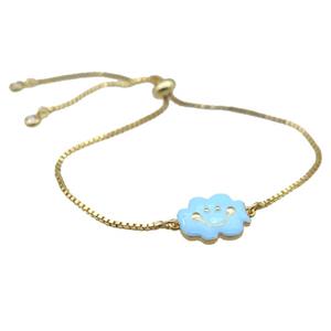 copper Bracelet with blue enamel cloudface, adjustable, gold plated, approx 11-14mm, 22-24cm length [FN23099]