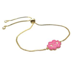 copper Bracelet with pink enamel cloudface, adjustable, gold plated, approx 11-14mm, 22-24cm length [FN23100]