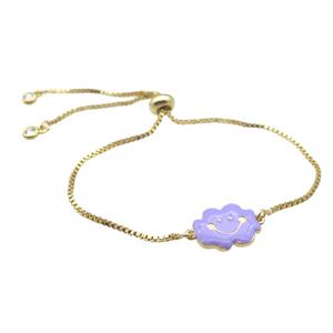 copper Bracelet with purple enamel cloudface, adjustable, gold plated, approx 11-14mm, 22-24cm length [FN23101]