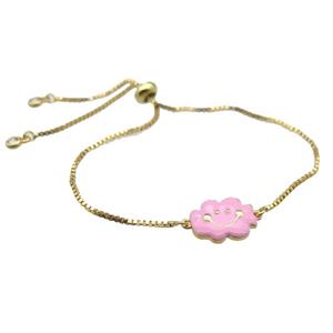 copper Bracelet with pink enamel cloudface, adjustable, gold plated, approx 11-14mm, 22-24cm length [FN23102]