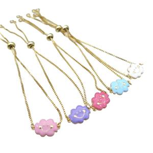 copper Bracelet with enamel cloudface, adjustable, mix, gold plated, approx 11-14mm, 22-24cm length [FN23103]